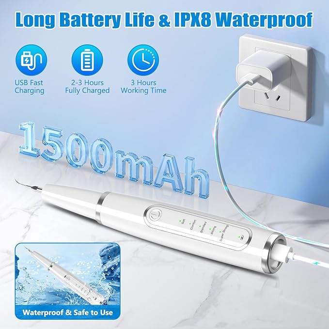 Dog Plaque Remover for Teeth, Dog Teeth Cleaning Kit with LED Light and 5 Modes, Teeth Cleaner for Dogs and Cats,White MIONJO