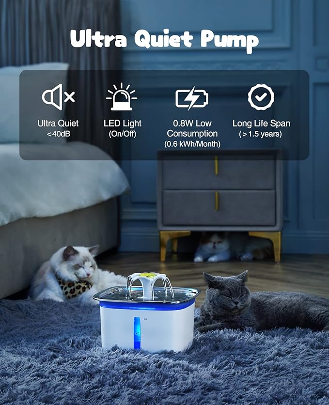 Veken 95oz/2.8L Stainless Steel Pet Fountain, Automatic Cat Water Fountain Dog Water Dispenser with Replacement Filters for Cats, Dogs, Multiple Pets (Silver, Stainless Steel) - PAWPICO
