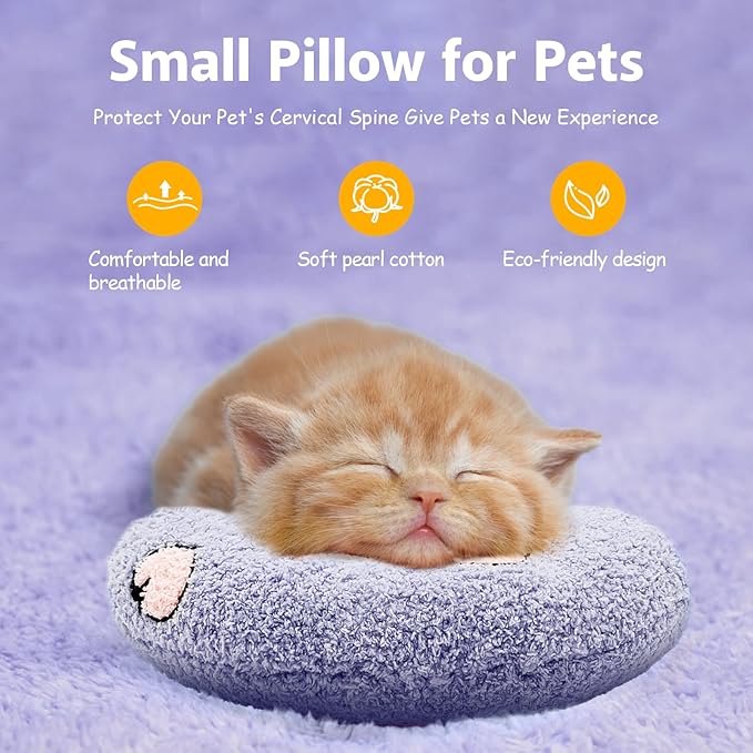 ucho Pillow for Cats, Ultra Soft Fluffy Pet Calming Toy Half Donut Cuddler, U-Shaped Pillow for Pet Cervical Protection Sleeping Improve- Purple ucho