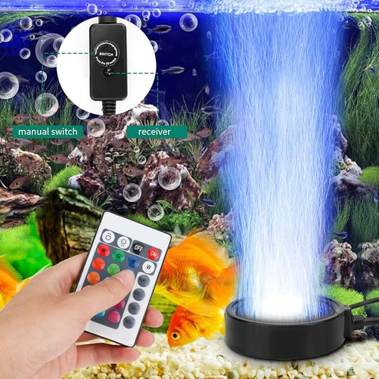 Number-one Aquarium Bubble Light LED Fish Tank Bubbler Light, Remote Controlled Aquariums Air Stone Disk Lamp with 16 Color Changing, 4 Lighting Effects for Fish Tanks and Fish Ponds PAWPICO
