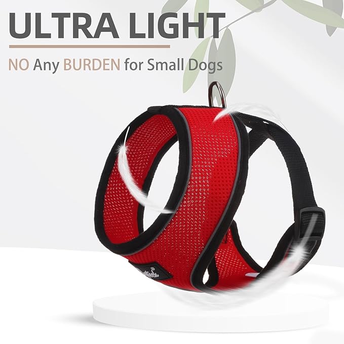 PUPTECK Soft Mesh Dog Harness and Leash Set Pet Puppy Cat Comfort Padded Vest No Pull Harnesses, Solid Red, M PUPTECK