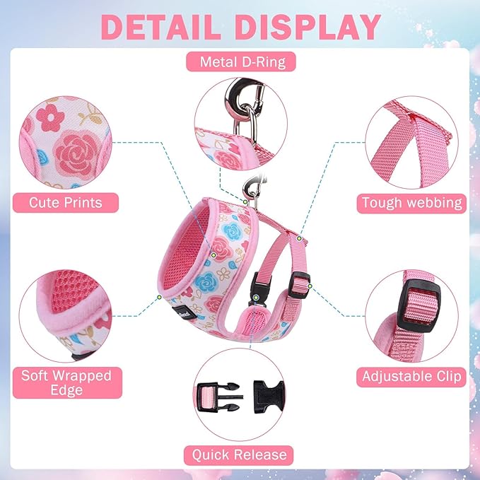SCENEREAL Small Dog Harness Collar and Leash Set, Adjustable No Pull Pet Harnesses, No Chock Soft Mesh Step in Vest for Doggie Puppy Medium Dogs Cats Girl or Boy,Chihuahua, Yorkie, Outdoor Walking SCENEREAL