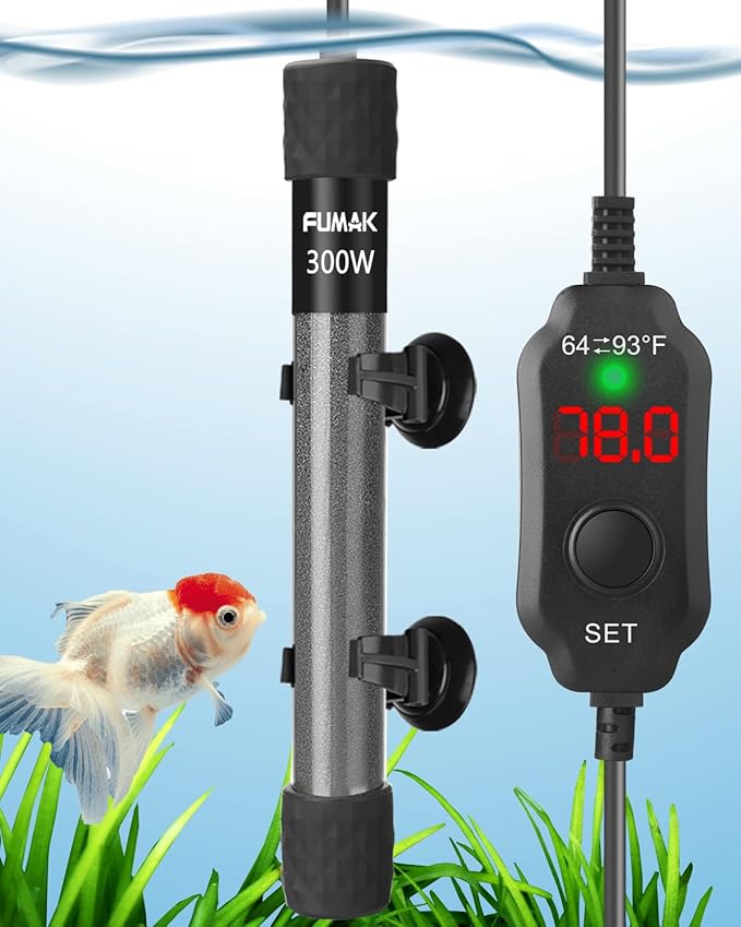 300W Adjustable Aquarium Heater Super Short Submersible Fish Tank Heater Fish Heater with LED Digital Display Thermostat, for Tanks 40-60 Gallons FUMAK