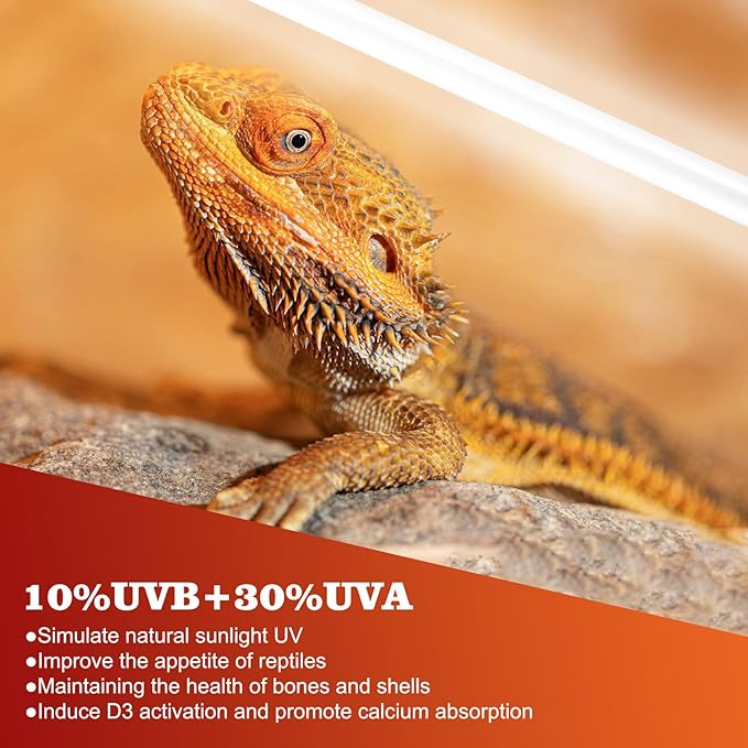 10.0 T5 UVB Reptile Light 2 Pack 24W Reptile UVB Bulb,UVA UVB Reptile Light Bulb,UVB Light for Reptiles for Bearded Dragon,Chameleon,Tortoises, Lizards and Turtles DXOPHIEX