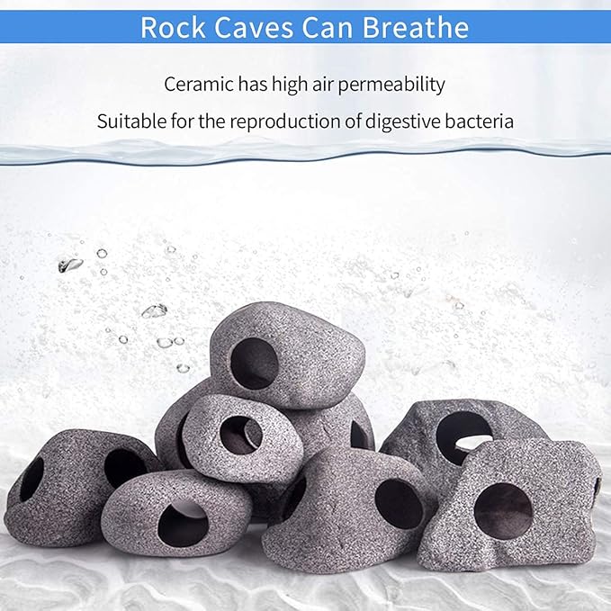Ceramic Fish Tank Decorations, Betta Fish Tank Accessories Rock Caves, Stackable Aquarium Cichlid Cave, Betta Fish Hideout and House, Small Hiding Rock for Fish Bowl (Mountain Style) MUNLITbrandpetsupplies