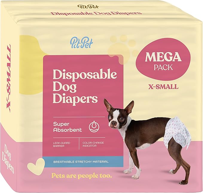 Comfortable Female Dog Diapers - 50-Pack Super Absorbent Disposable Doggie Diapers - FlashDry Gel Technology & Wetness Indicator - Leakproof Diapers for Dogs in Heat, Excitable Urination, Incontinence - PAWPICO
