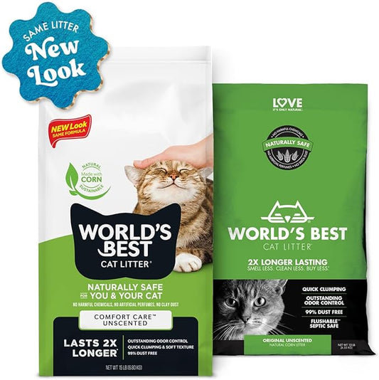 WORLD'S BEST CAT LITTER Comfort Care Unscented, 32-Pounds - Natural Ingredients, Quick Clumping, Flushable, 99% Dust Free & Made in USA - Long-Lasting Odor Control & Easy Scooping - PAWPICO