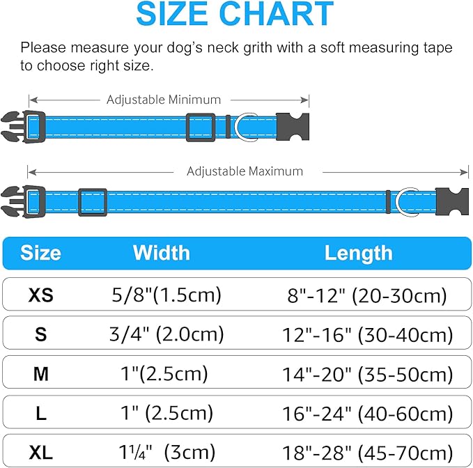 Joytale Reflective Dog Collar,Soft Neoprene Padded Breathable Nylon Pet Collar Adjustable for Small Dogs,Sky Blue,S - PAWPICO