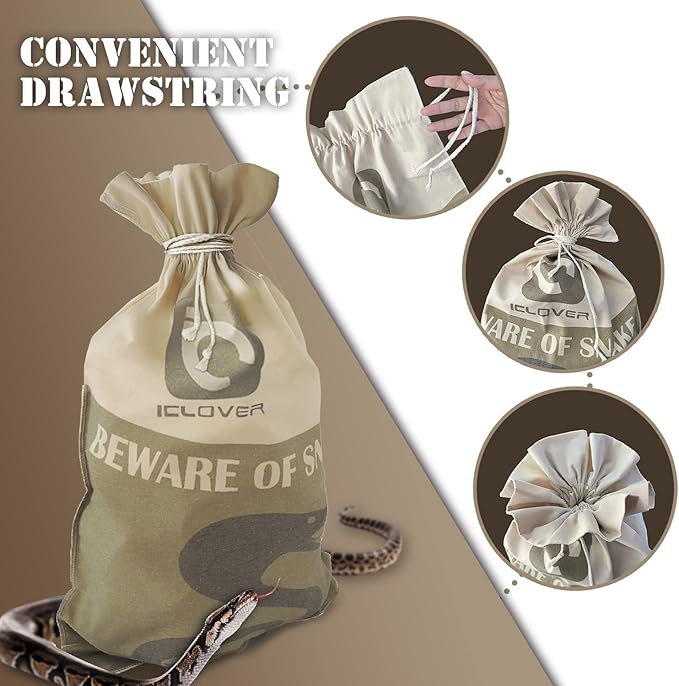 IC ICLOVER Snake Reptile Bag with Drawstring, 20 x 28 Inch Heavy Duty Large Snake Hunting Sack Pouch with Sewn Bottom Corners for Moving Transporting Capturing Hunting Catching Rattlesnakes Reptiles ICICLOVER