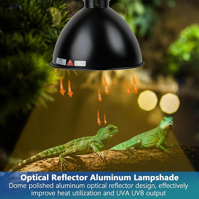 Reptile Light Fixture, 8.5 inch Optical Reflection Dome Heat Lamp Fixture, UVB Heat Basking Lamp Fixture for Amphibian Reptile Terrariums REPTIHOME