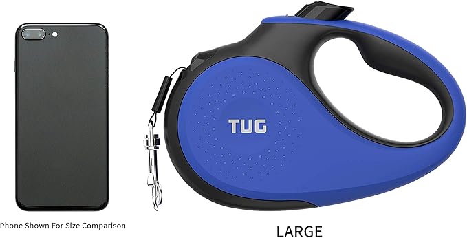 TUG 360° Tangle-Free Retractable Dog Leash with Anti-Slip Handle | 16 ft Strong Nylon Tape | One-Handed Brake, Pause, Lock (Large, Blue) TUG