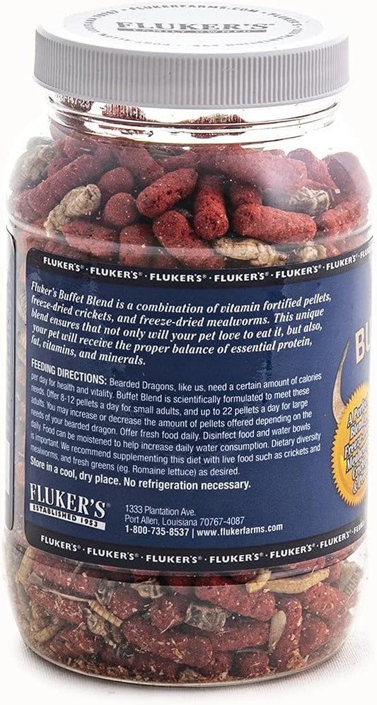 Fluker's Buffet Blend Adult Bearded Dragon Diet, Mealworms, Crickets and Pellets, 2.9 oz Flukers