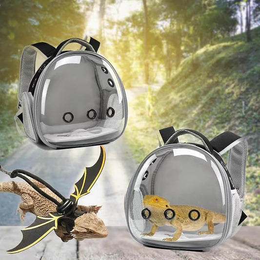 Travel Backpack Carrier with Harness and Leash Set,Lizard Backpack Carrier,Space Capsule Clear Bubble Window Astronaut Reptile Carrier Backpack,Bearded Dragon Leash,Airline Approved Hcupet