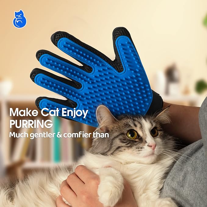 Upgrade Efficient Pet Hair Remover Gloves - Gentle Shedding Brushes for Dogs, Cats & Horses with Long and Short Hair - 1 Pair (Blue) - PAWPICO