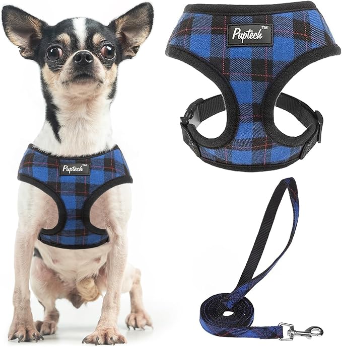 PUPTECK Soft Mesh Dog Harness and Leash Set Pet Puppy Cat Comfort Padded Vest No Pull Harnesses, Navy Blue, XS PUPTECK