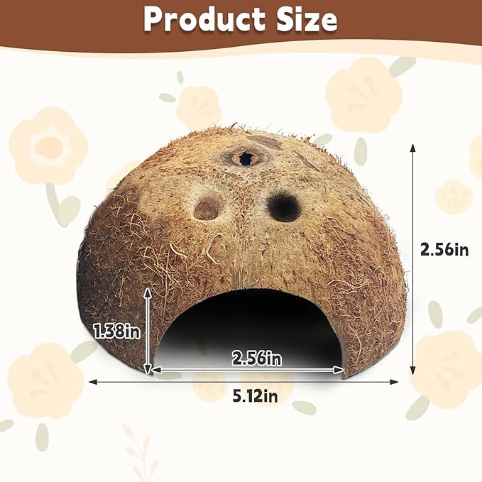 PINVNBY Natural Coconut Reptile Hideouts Lizard, Coco Hut Hermit Crab Hut Aquarium Fish Hide Cave for Small Reptile Crested Gecko Leopard Gecko Spider Snail Climber Toys (2 PCS Natural Surface) PINVNBY