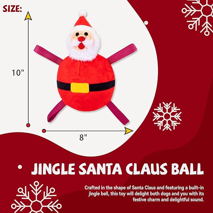 Christmas Dog Toys - Santa Claus Toys for Dog, Dog, Jingle and Rope Santa Xmas Toy for Small Medium Large Puppy, Tug of War & Fetch Play - PAWPICO
