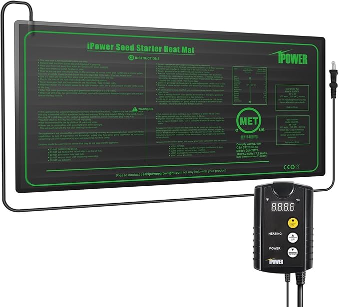 iPower 10" x 20" Warm Hydroponic Seedling Heat Mat and Digital Thermostat Control Combo Set for Seed Germination, Black iPower