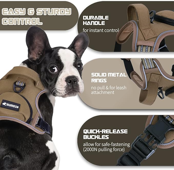 No Pull Dog Harness for Large Dogs, Adjustable No Choke Pet Vest with Dog Leash Fit Smart Reflective Pet Walking Harness for Training Easy Control Soft Handle Brown L BUMBIN