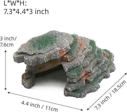 Gecko Hide Shale Scape Step Ledge, Reptile Cave Hideout Tank Accessories Decorations, Great for Reptiles, Amphibians, Leopard Gecko, Lizard, Frogs, Turtle (Small-B-7.3 * 4.4 * 3) relaqcc