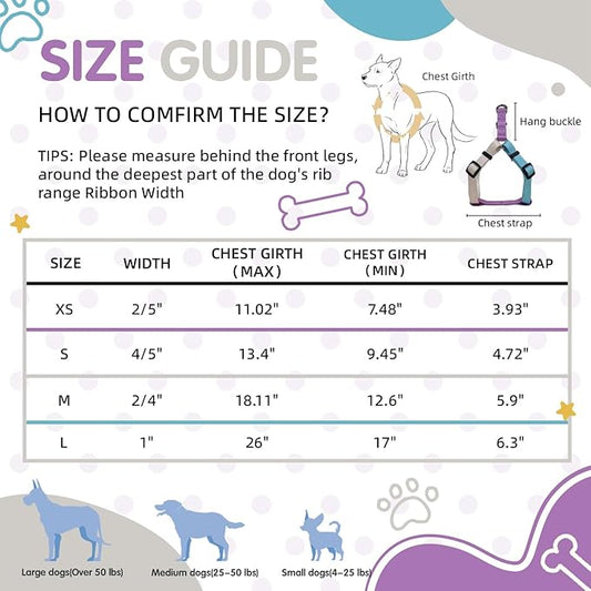 Small Dog Harness, Adjustable No-Pull, Tri-Color, Step-in Design, Heavy Duty, Easy Walk, Size 4/5"W x Chest 16" - 20" Pawhuggies
