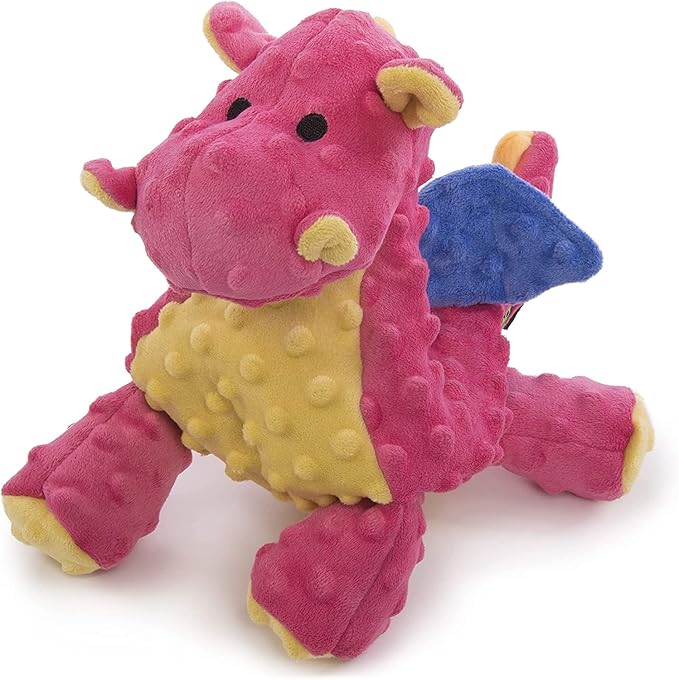 goDog Bubble Plush Dragons Squeaky Dog Toy, Chew Guard Technology - Coral, Large - PAWPICO
