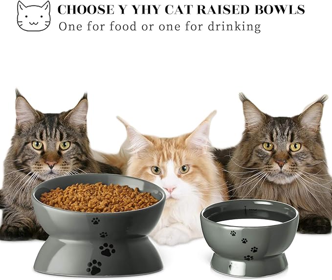 Y YHY Dog Food Bowl, Raised Dog Bowls Anti Vomiting, 7 Inch Tilted Elevated Dog Bowl, Ceramic Pet Food Bowl for Small Medium Large Dogs and Cats, Grey - PAWPICO