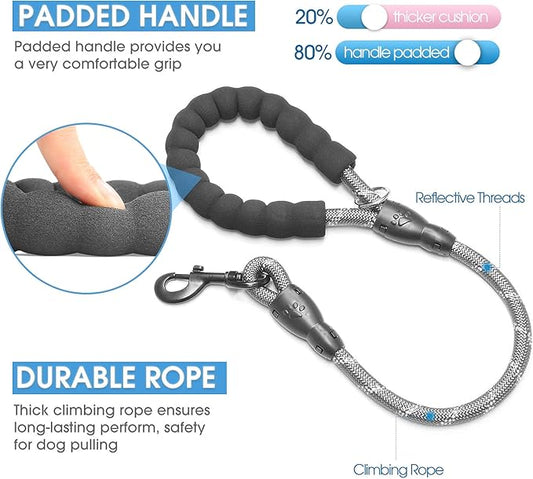 BAAPET 2/4/5/6 FT Dog Leash with Comfortable Padded Handle and Highly Reflective Threads for Small Medium and Large Dogs (2FT-1/2'', Grey) BAAPET