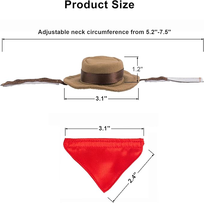 ADOGGYGO Bearded Dragon Cowboy Hat Bandana Set, Halloween Lizard Cowboy Costume Bearded Dragon Accessories Small Animal Reptile Cosplay Outfits (Cowboy Brown) ADOGGYGO