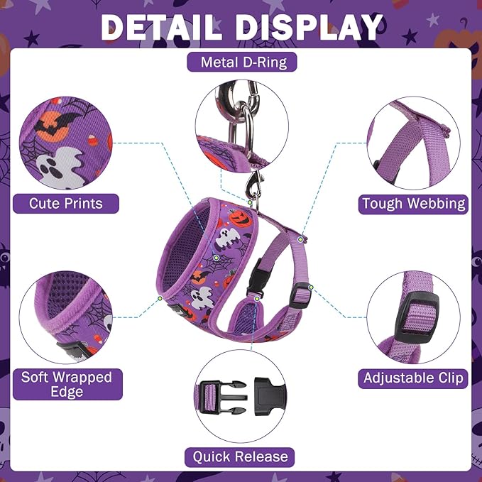 SCENEREAL Small Dog Harness Collar and Leash Set, Adjustable No Pull Pet Harnesses, No Chock Soft Mesh Step in Vest Halloween Costume for Doggie Puppy Dogs Cats Girl Boy Outdoor Walking SCENEREAL