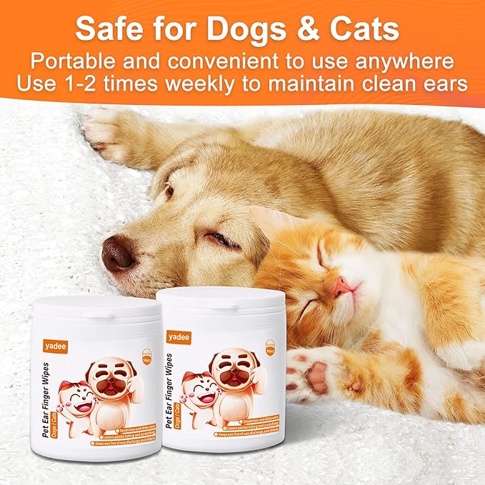 100Pcs Dog Ear Wipes Finger, Dog Ear Cleaner Wipes for Dogs and Cats, Pet Ear Wipes, Soft & Easy Otic Cleaning Pads, Remove Wax, Dirt & Stop Smelly, Itchy, Non-Irritating yadee