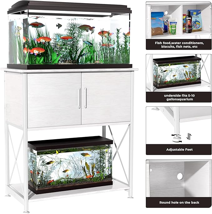 20-29 Gallon Aquarium Stand Metal Frame Fish Tank Stand with Cabinet Storage, for 20 Gallon Long Aquarium,30.7" L*16.5" W Tabletop,330LBS Capacity White PG01YGW Herture