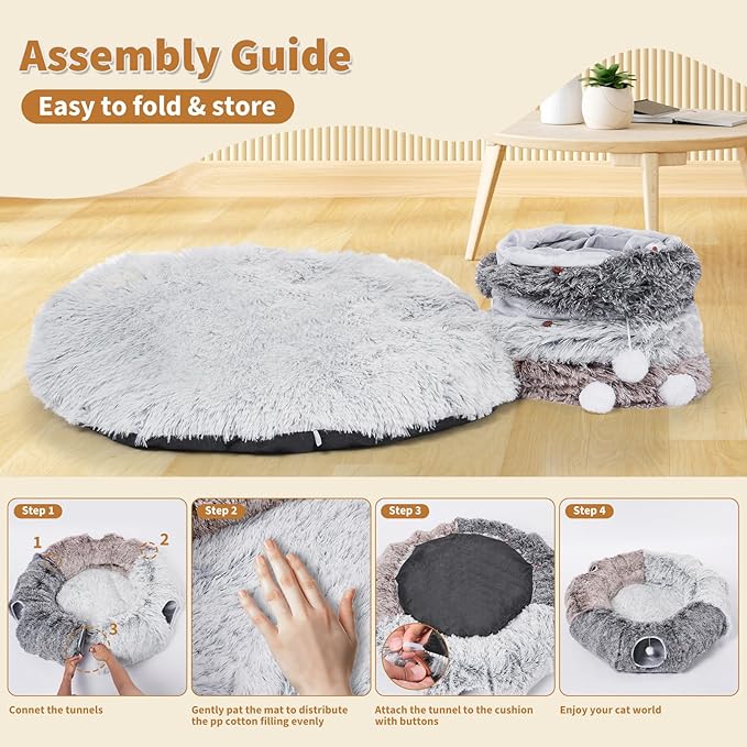 Odoland Large Cat Tunnels for Indoor Cats Fluffy Cat Bed and Detachable Cat Cave Tunnels with 20 Cat Toys, Cat Donut Tunnel and Variety Kitten Toy Set for Chewing Playing - PAWPICO