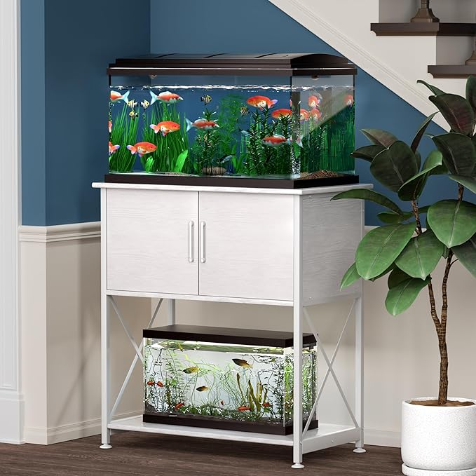 20-29 Gallon Aquarium Stand Metal Frame Fish Tank Stand with Cabinet Storage, for 20 Gallon Long Aquarium,30.7" L*16.5" W Tabletop,330LBS Capacity White PG01YGW Herture