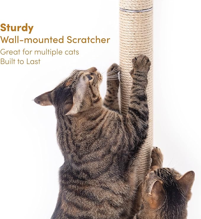 34" Wall Mounted Cat Scratcher, Sisal Scratching Post - PAWPICO