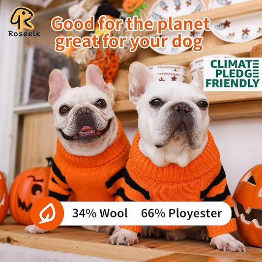 Dog Halloween Sweater for Medium Size Dog - Puppy Gift Medium Warm Pumpkin Clothes in Winter, Turtleneck Pullover Design for Boy Girl Pet, Doggies, Cat, Kitten Pug Bulldog (M, Orange, Black) - PAWPICO