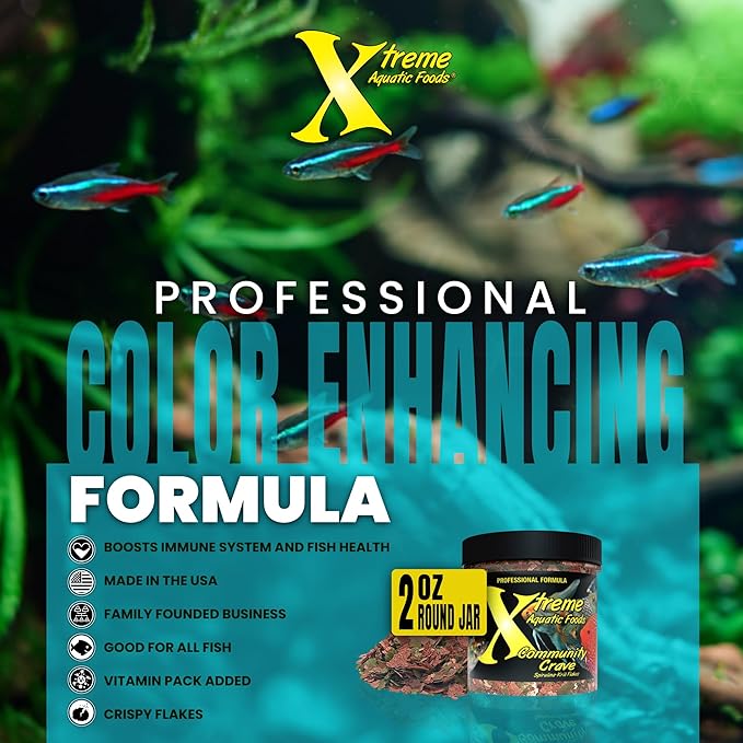 Xtreme Community Crave Flake - Krill & Spirulina Blend for Vibrant Colors, Immune Support and Digestive Health, Tropical & Freshwater Fish Nutrition – Premium Community Aquarium Food (2oz) XtremeAquaticFoods