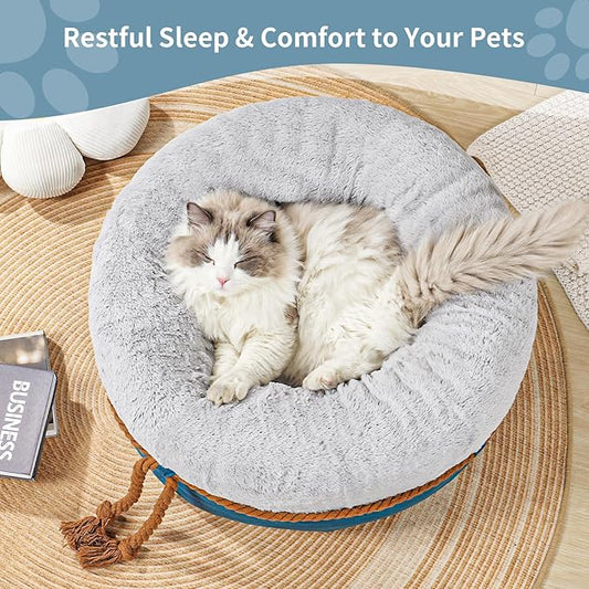 寵幸 Cat Beds for Indoor Cats, 22in Super Soft Thickened and Fluffy Pet Beds, Anti-Slip & Water-Resistant Bottom, Machine Washable Cat & Dog Bed, Navy Grey - PAWPICO