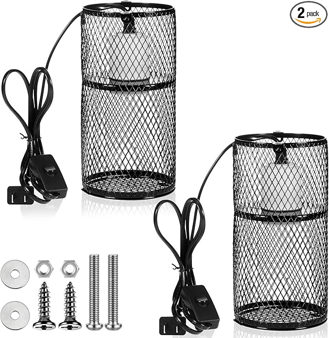 VIHOSE 2 Pcs Reptile Heat Lamp Guard with 150W Ceramic Heat Emitter Basking Anti Scald Heating Lamp Holder Mesh Cage Reptile Protection Lampshades for Reptile Lizard Snake Chick, Bulb Not Included VIHOSE