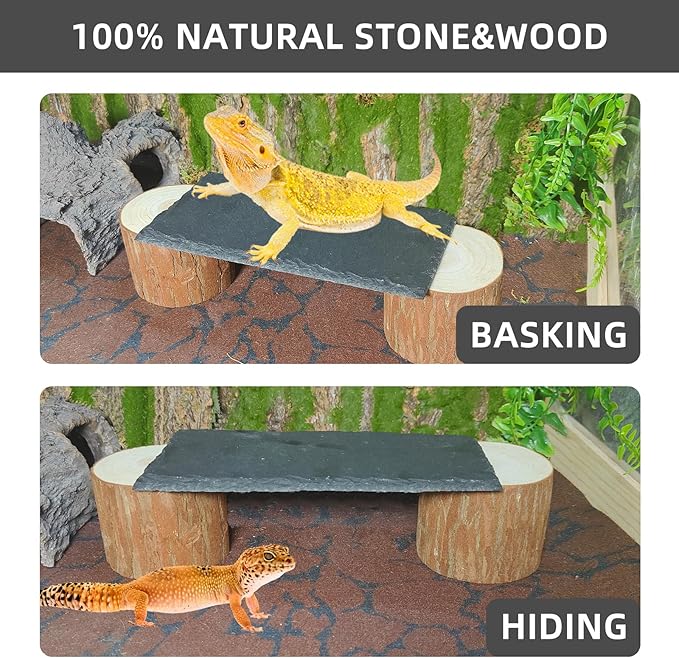 Bearded Dragon Basking Platform with Wooden Pile,Reptiles Hideout Cave,Turtle Basking Rock,Terrarium Habitat Decor Tank Accessories for Tortoise Lizards Snakes Chameleon Style B Gxsdj