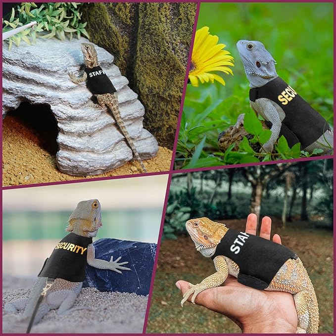 Premium 2Pack Bearded Dragon Leash and Harness Set-Costume and Clothes for Bearded Dragon-Adjustable Bearded Dragon Harness for Secure Walks-Fun Staff and Security Designs TRECKPET