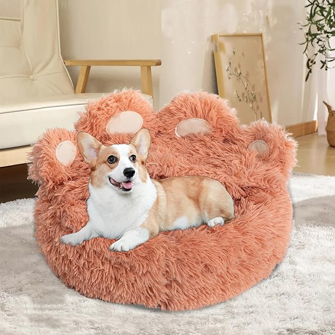 Cat Bed with Cover Cave - Dog Cave Bed with Standing Paws,Covered Round Kitten Bed with Hooded Blank - PAWPICO