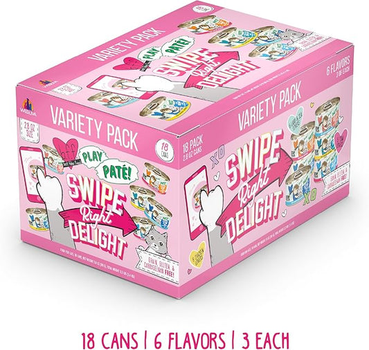 B.F.F. Play - Best Feline Friend Paté Lovers, Aw Yeah!, Swipe Right Delight Grain-Free Natural Wet Cat Food Variety Pack, 2.8oz Can (Pack of 18) - PAWPICO