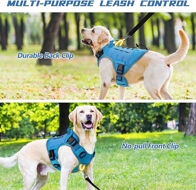 WINGOIN Blue Tactical Dog Harness for Large Dogs No Pull Adjustable Pet Harness with Handle Reflective K9 Military Service Dog Vest for Walking Hiking Training (XL) - PAWPICO
