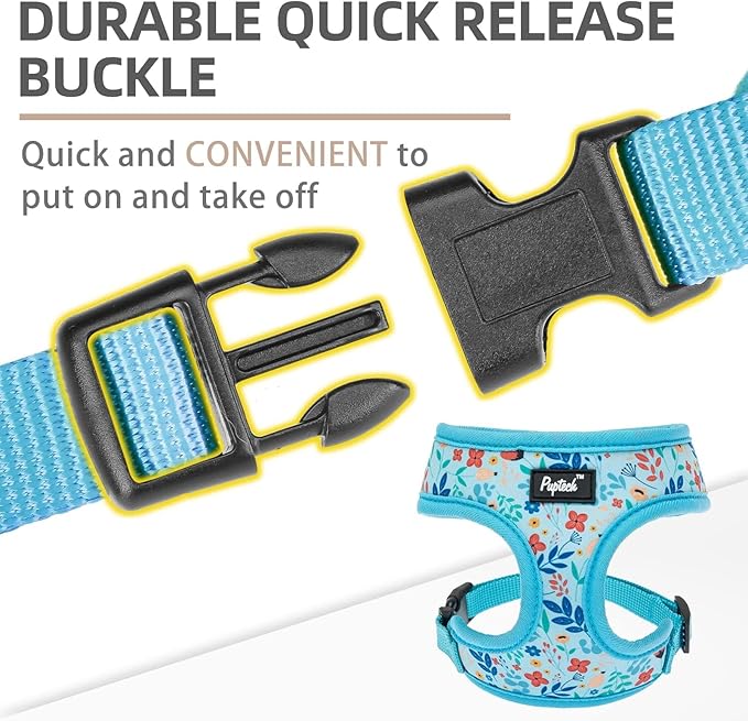 PUPTECK Soft Mesh Dog Harness and Leash Set Pet Puppy Cat Comfort Padded Vest No Pull Harnesses, Blue Floral, S PUPTECK