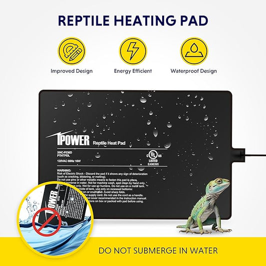 iPower 8 by 12-Inch 16W Reptile Heat Mat, LCD Digital Aquarium Thermometer, Under Tank Warmer Terrarium Heat Pad for Turtles Lizards Frogs and Other Small Animals, Multi Sizes iPower
