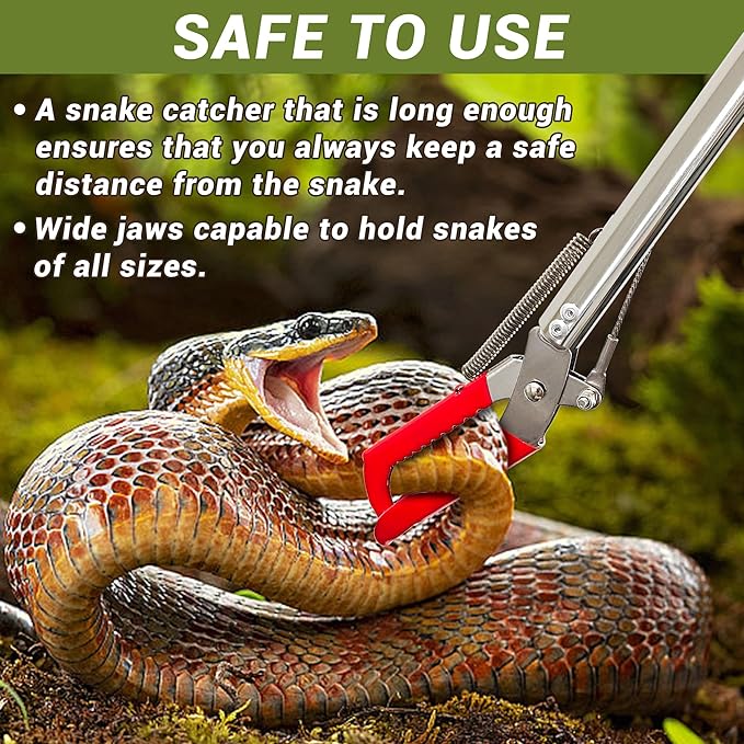 47" Professional Snake Tongs Heavy Duty Reptile Rattle Snake Catcher Wide Jaw Handling Tool Stainless Steel Collapsible Grabber Outdoor Catch Tool with Non-Slip Grip Handle (47inch/120cm) COYXiCE
