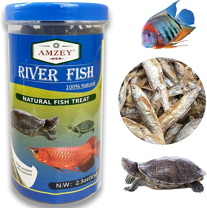 Amzey 2.3 oz Dried River Fish - Natural Food for Turtles, Terrapins, Reptiles and Large Tropical Fish Amzey