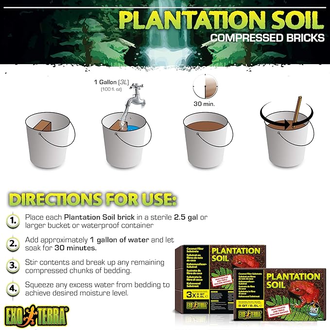 Exo Terra Plantation Soil, 8 Qt (8.8 L) - 100% Natural Terrarium Substrate | Increases Humidity, Stimulates Digging & Burrowing | Ideal for Natural Terrarium Setups & Live Plants ExoTerra