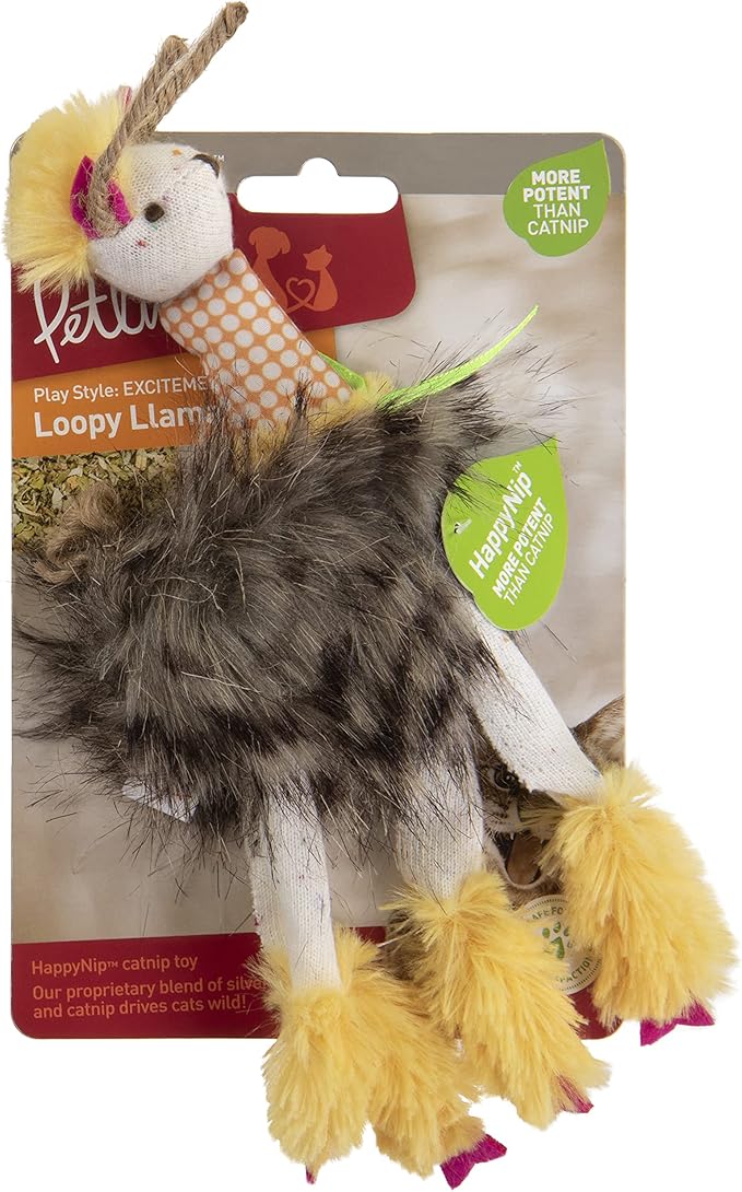 Petlinks HappyNip Loopy Llama Plush Cat Toy, Contains Silvervine & Catnip - Yellow, One Size - PAWPICO